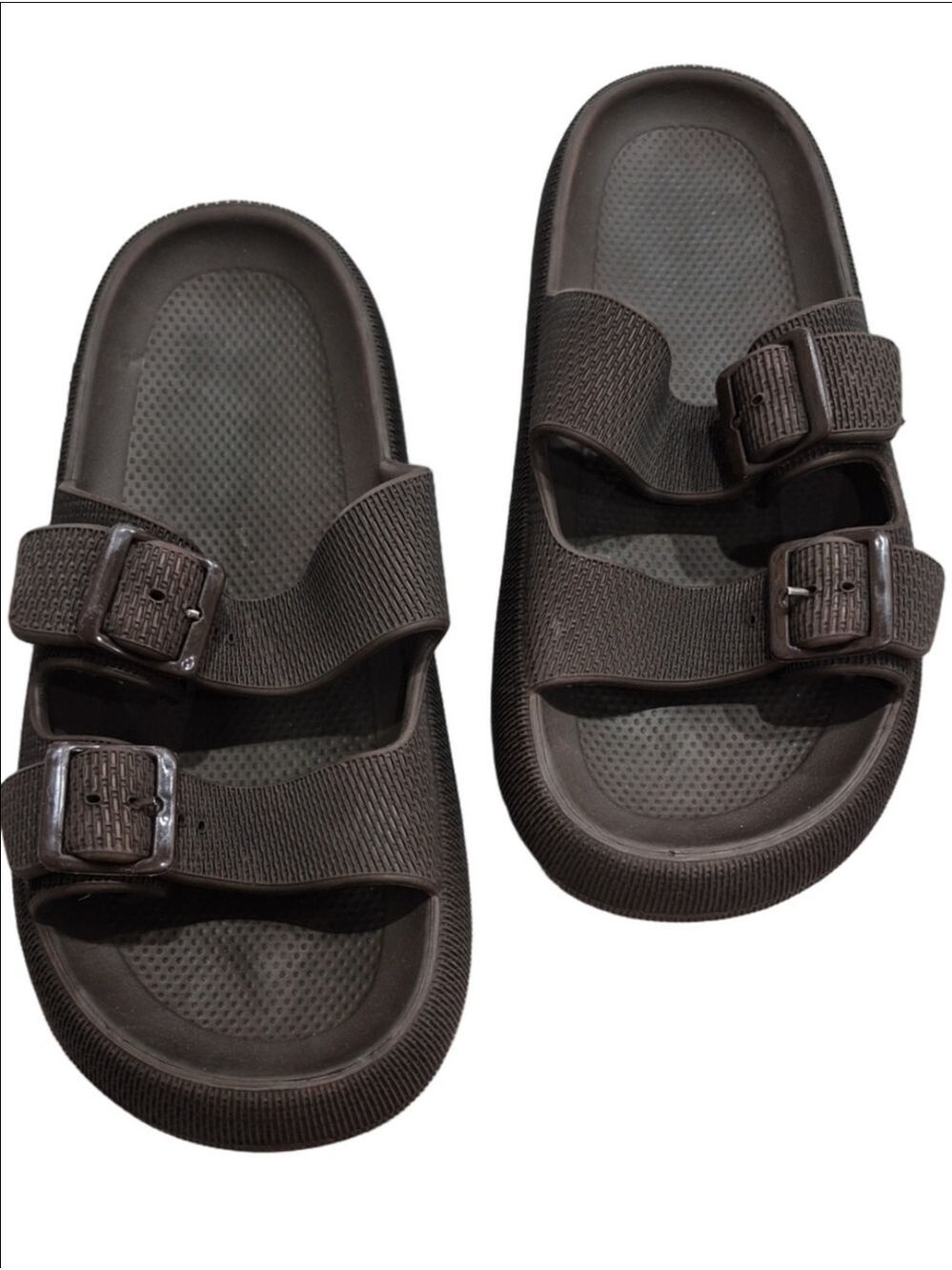 NDURE Brown Double Buckle Cushion Cloud Slides Sandals Sz 41 US Men 8 / Women 10